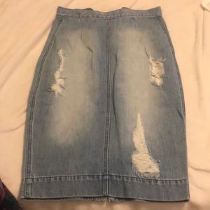 Bebe Pencil Denim Skirt Distressed Jean 28 Bodycon
